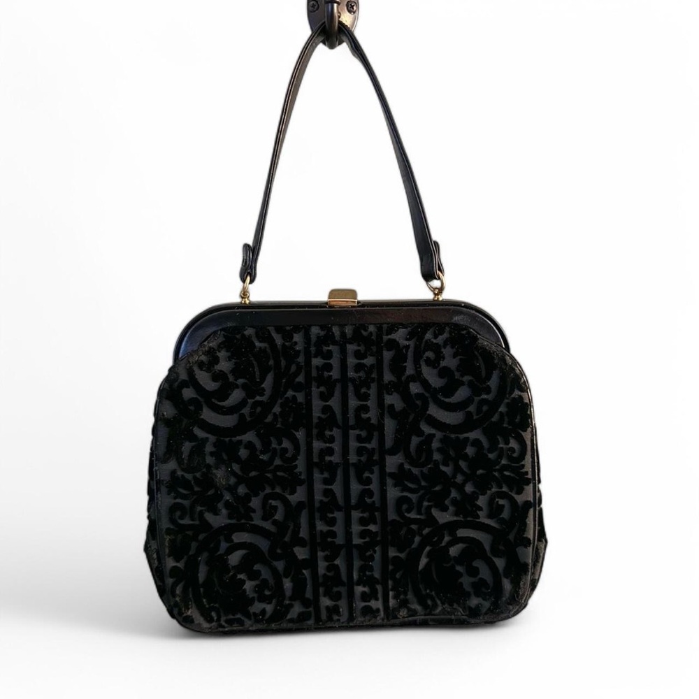 Rare Vintage black velvet fleur Coblentz Purse